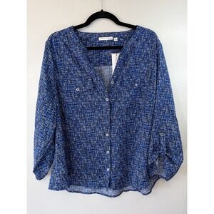 NWT Notations Plus Size Blue Geometric Plaid Size 2X